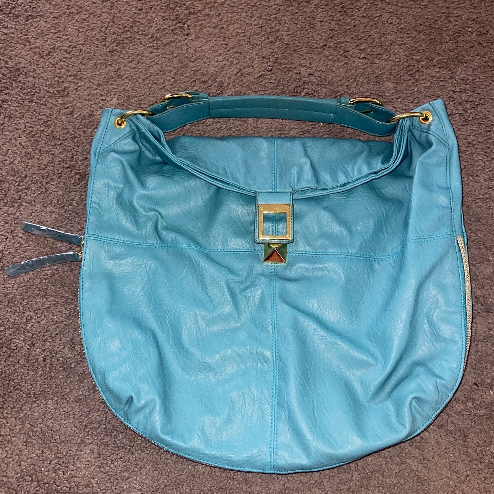 New Large MARK Expandable Turquoise Faux Leather Hobo Shoulder Bag